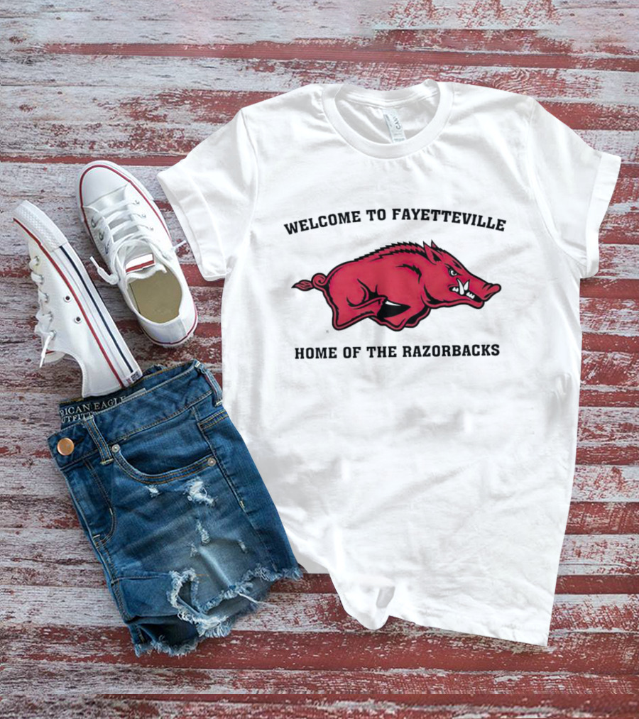 Welcome To Fayetteville Home Of The Razorbacks Red Hog Emblem T-Shirt