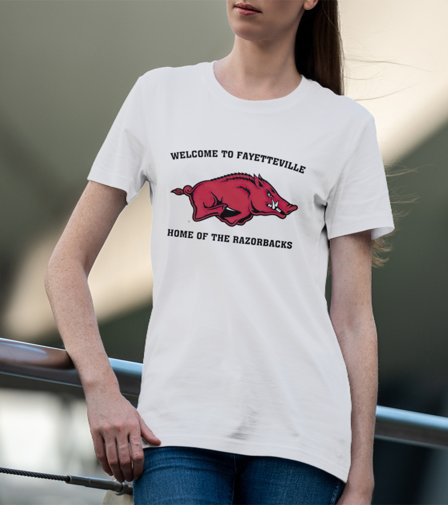 Welcome To Fayetteville Home Of The Razorbacks Red Hog Emblem T-Shirt
