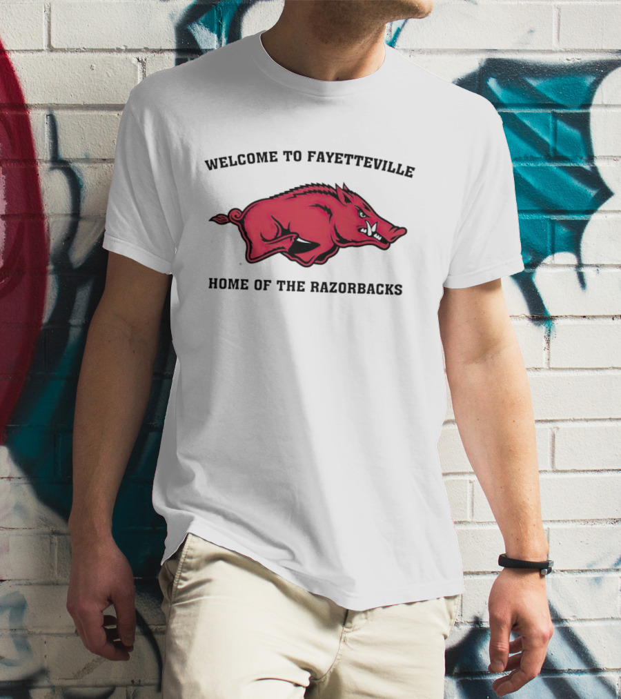 Welcome To Fayetteville Home Of The Razorbacks Red Hog Emblem T-Shirt