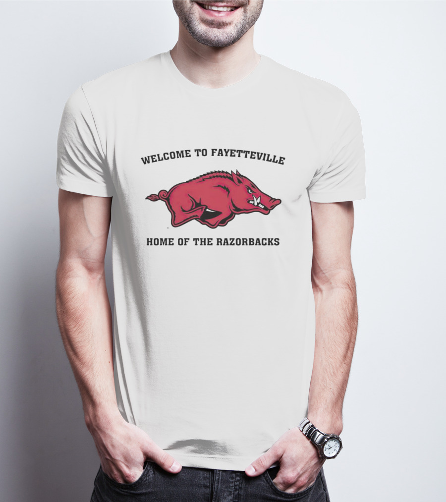 Welcome To Fayetteville Home Of The Razorbacks Red Hog Emblem T-Shirt