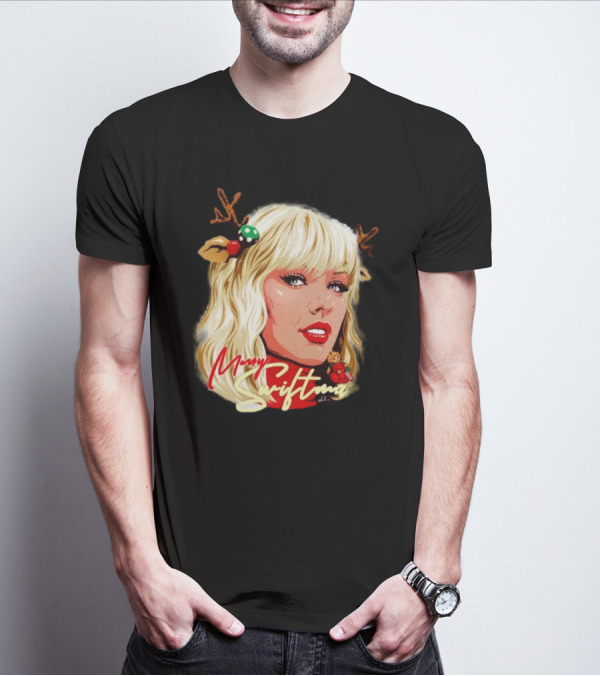 Merry Swiftmas Christmas Reindeer Antlers Bluscious Red Lips Holiday T-Shirt