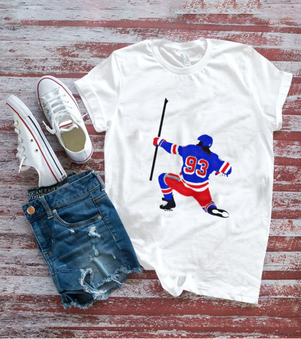 Mika Zibanejad Number 93 Hockey Celebration Iconic Bowing Pose T-Shirt
