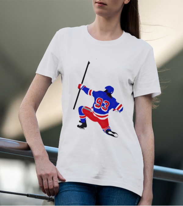 Mika Zibanejad Number 93 Hockey Celebration Iconic Bowing Pose T-Shirt