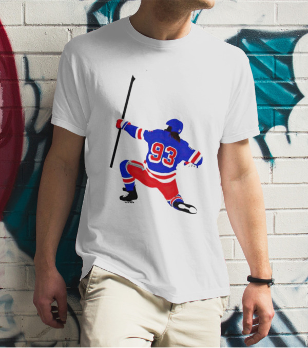 Mika Zibanejad Number 93 Hockey Celebration Iconic Bowing Pose T-Shirt