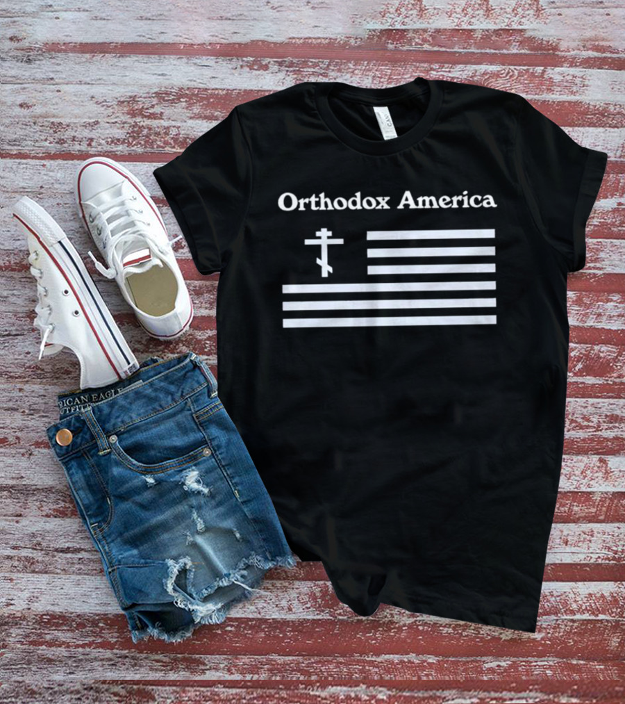 Orthodox America Flag Cross Patriotic Reflection T-Shirt