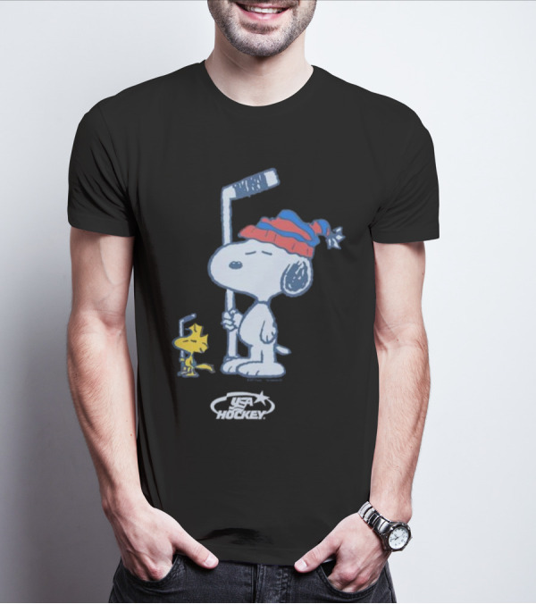Snoopy Woodstock Peanuts USA Hockey T-Shirt