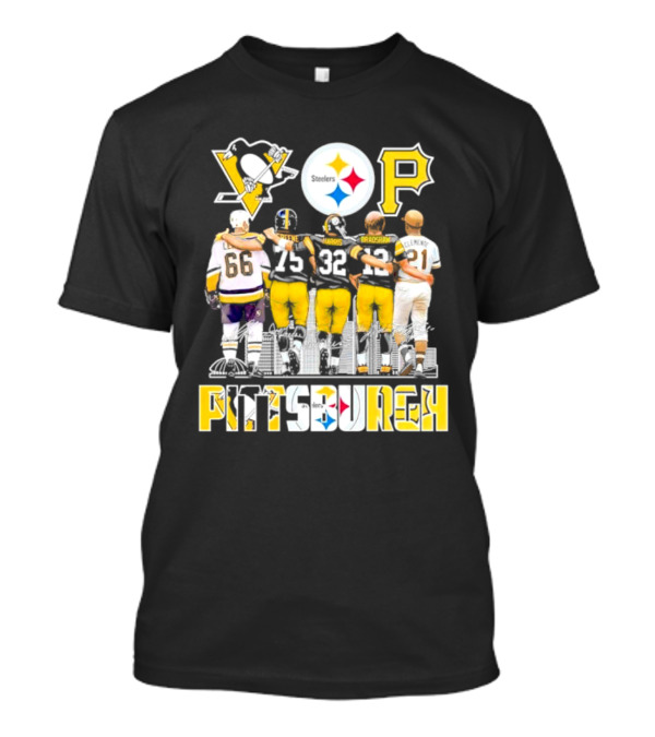 Pittsburgh Steelers Penguins Pirates Mario Lemieux Kevin Greene Franco Harris Terry Bradshaw Signatures T-Shirt
