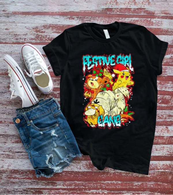 Festive Girl Gang Pokémon Pikachu Psyduck Clefairy Vulpix Christmas T-Shirt
