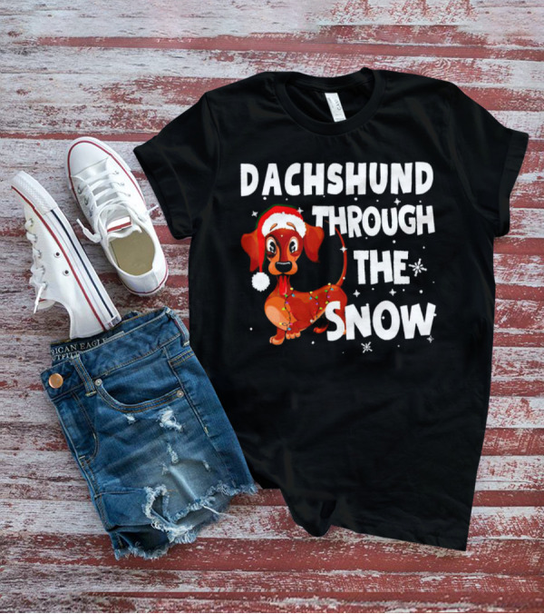 Dachshund Through The Snow Christmas Santa Dog With Lights T-Shirt