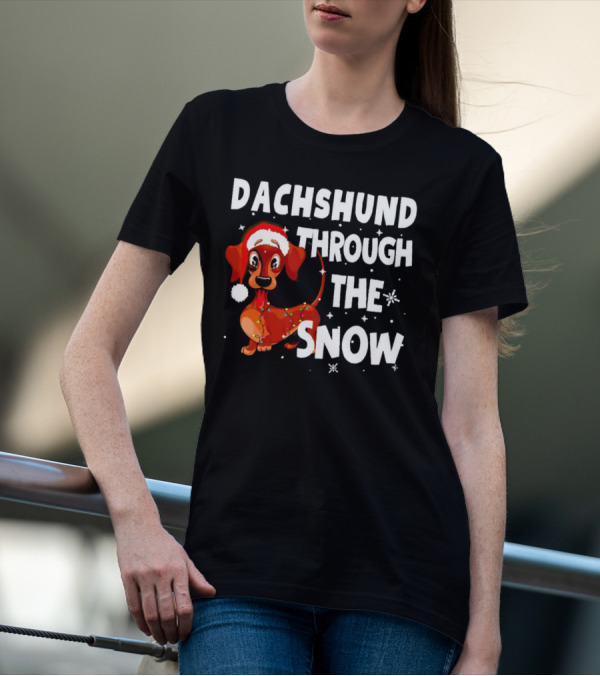 Dachshund Through The Snow Christmas Santa Dog With Lights T-Shirt