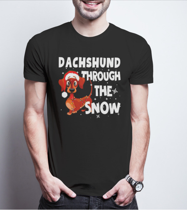 Dachshund Through The Snow Christmas Santa Dog With Lights T-Shirt