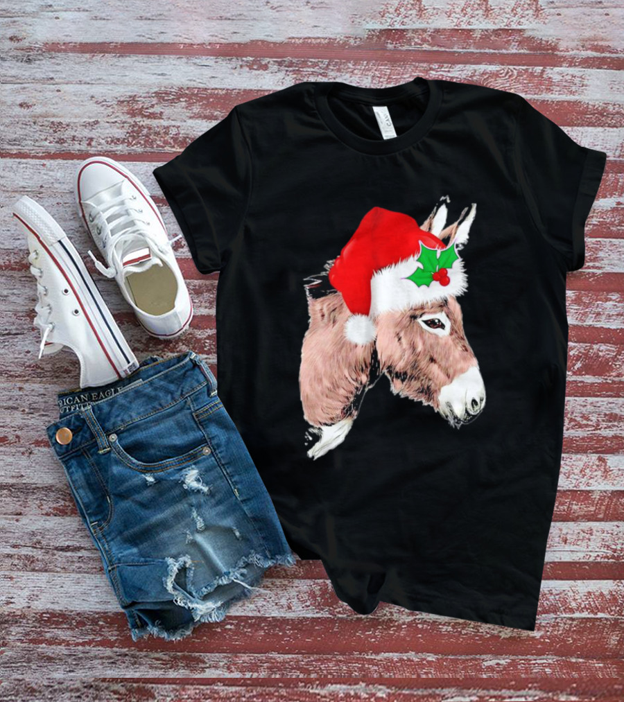 Santa Donkey Festive Hat Christmas Hollys T-Shirt