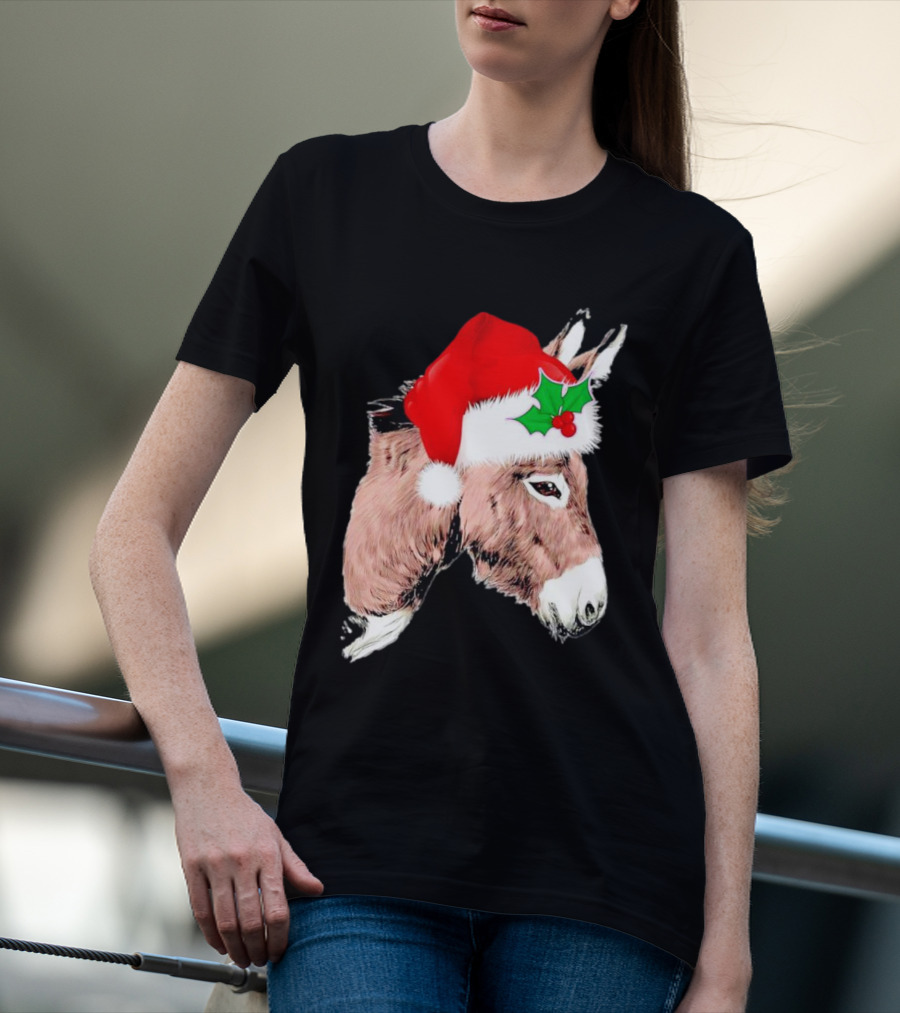 Santa Donkey Festive Hat Christmas Hollys T-Shirt