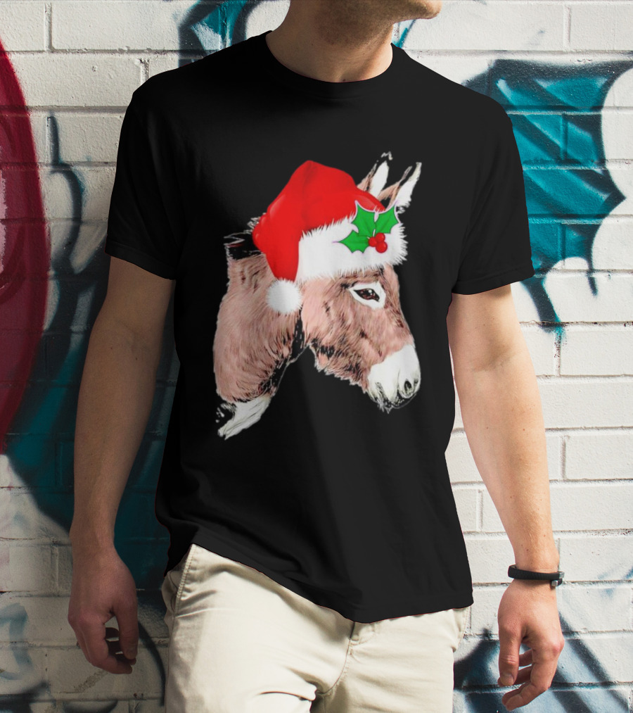 Santa Donkey Festive Hat Christmas Hollys T-Shirt