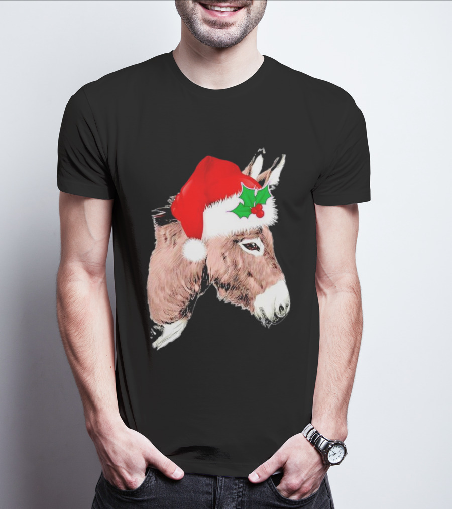 Santa Donkey Festive Hat Christmas Hollys T-Shirt