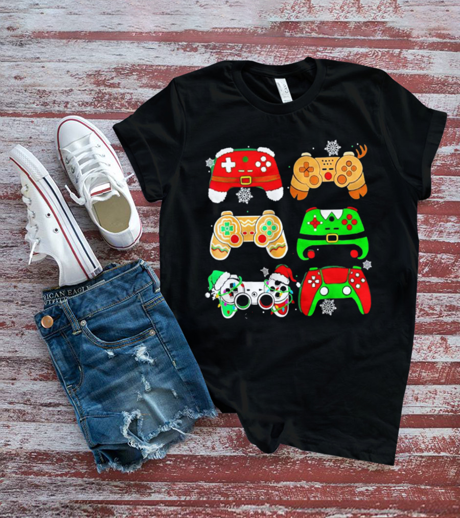 Santa Elf Gaming Controllers Christmas Gamer Holiday T-Shirt