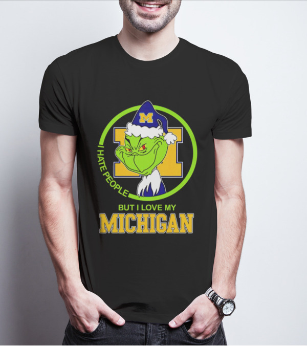 I HATE PEOPLE BUT I LOVE MY MICHIGAN GRINCH M SANTA HAT T-Shirt