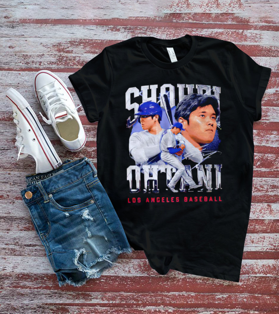 Shohei Ohtani Los Angeles Baseball Player Portrait And Action Scene T-Shirt