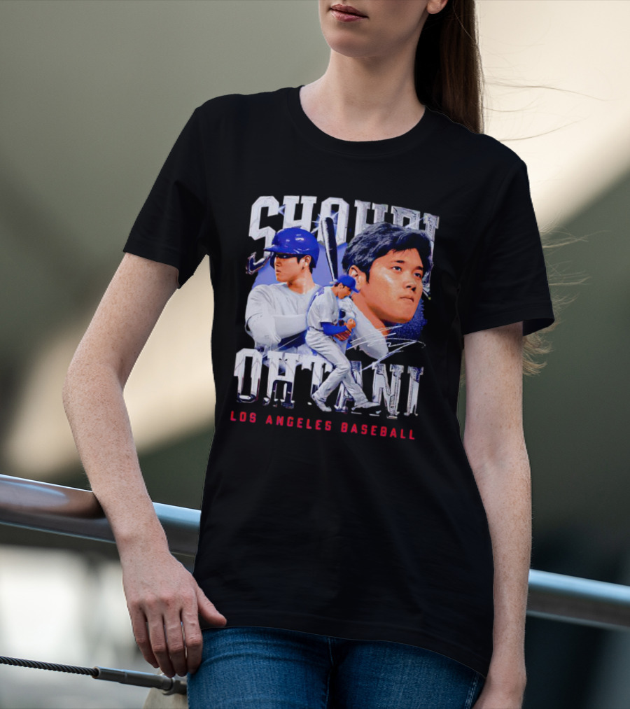 Shohei Ohtani Los Angeles Baseball Player Portrait And Action Scene T-Shirt