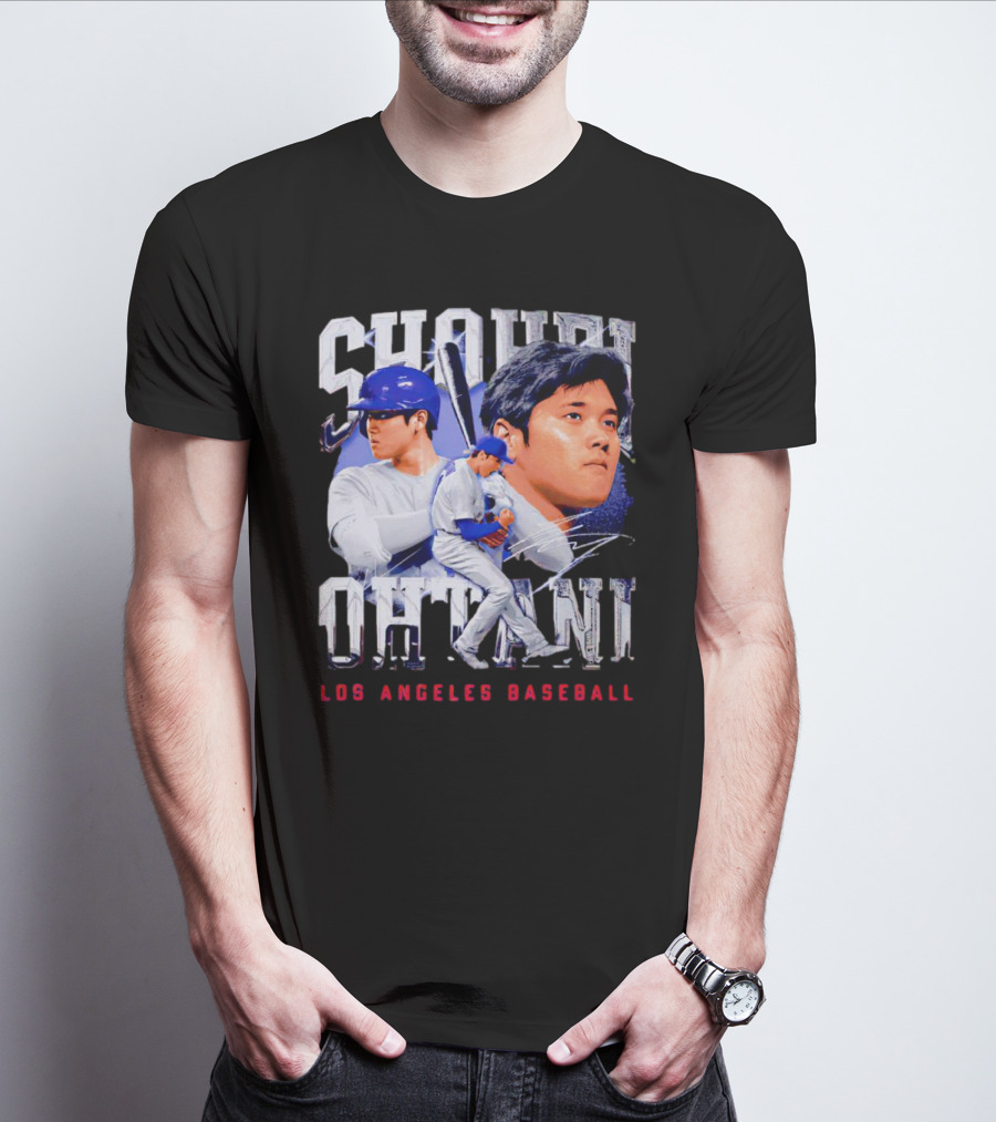Shohei Ohtani Los Angeles Baseball Player Portrait And Action Scene T-Shirt