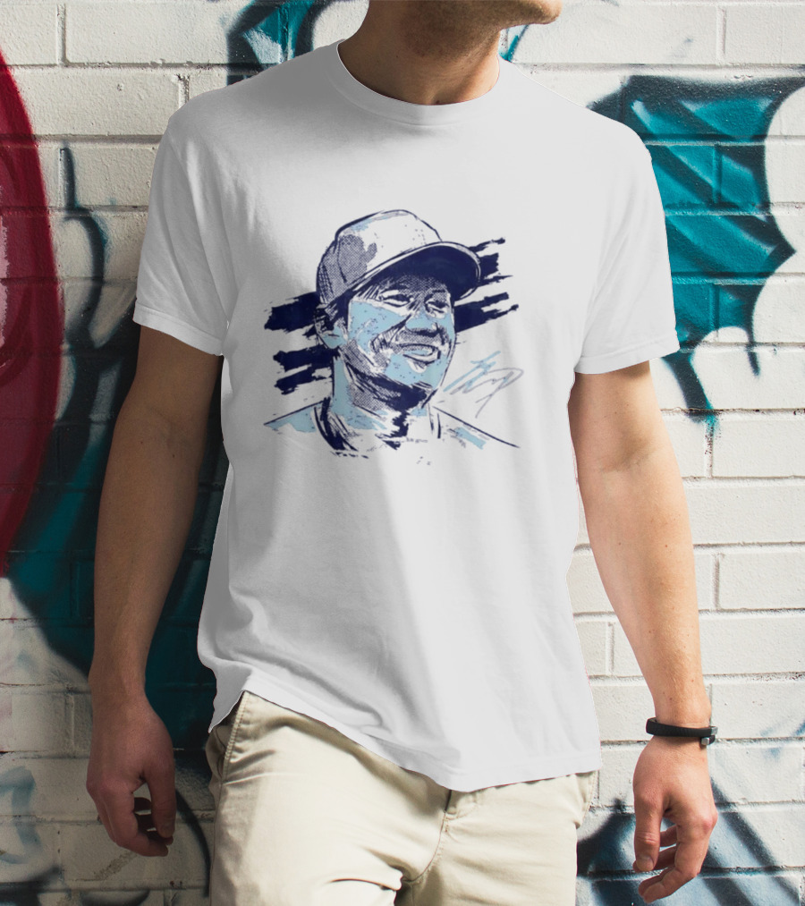 Shohei Ohtani Sketch Portrait Blue Brushstroke T-Shirt