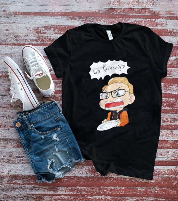 Wo Kuchen Cartoon Character With Glasses Holding A Plate T-Shirt