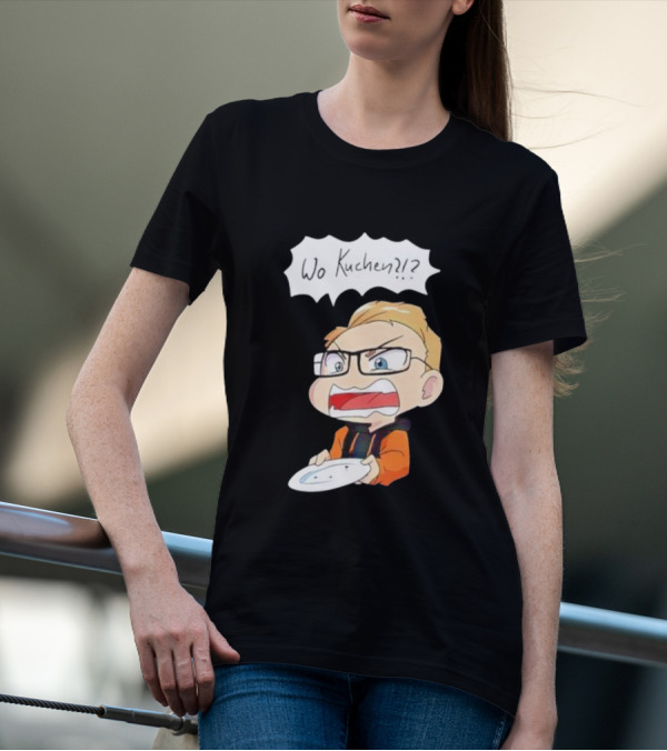 Wo Kuchen Cartoon Character With Glasses Holding A Plate T-Shirt
