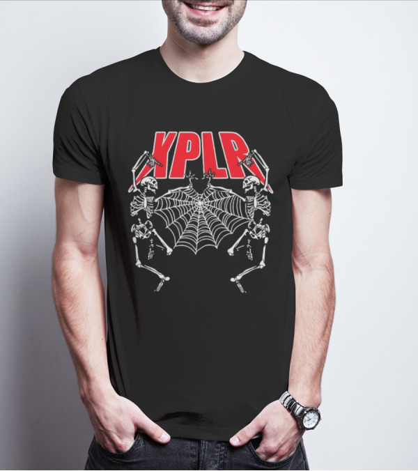 XPLR Skeletons With Holiday Web And Drumming Sticks T-Shirt