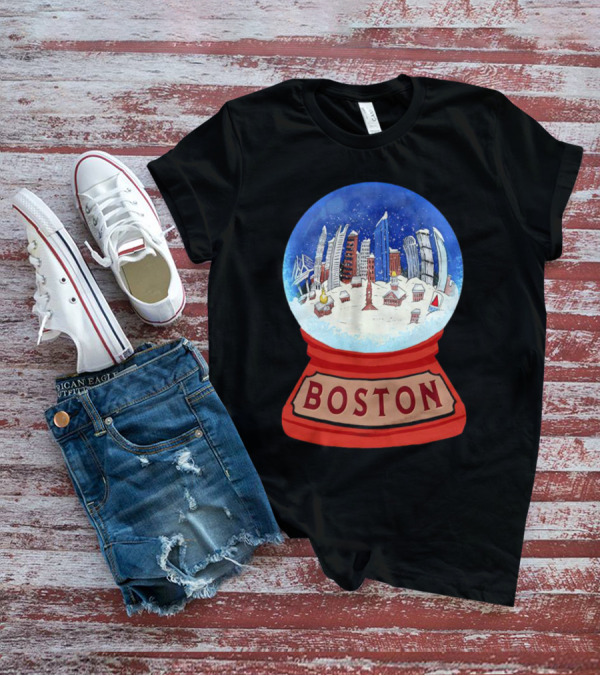 Boston Cityscape Snow Globes Christmas Holiday Scene T-Shirt