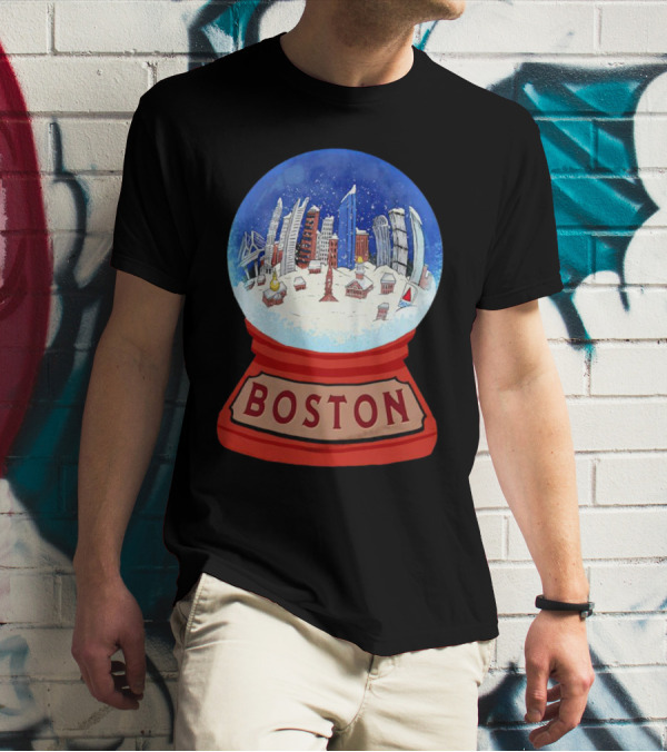 Boston Cityscape Snow Globes Christmas Holiday Scene T-Shirt