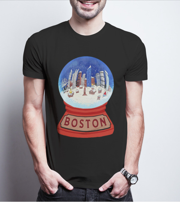 Boston Cityscape Snow Globes Christmas Holiday Scene T-Shirt