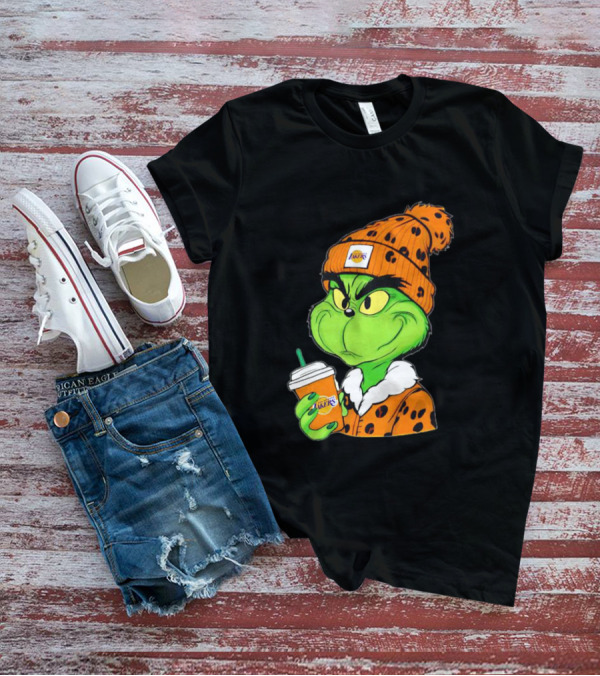 Grinch Drinking Los Angeles Lakers Cup Wearing Beanie T-Shirt