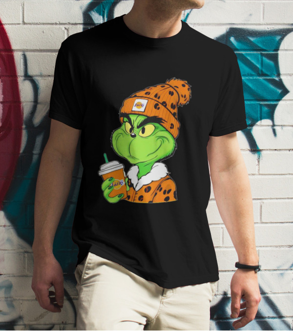 Grinch Drinking Los Angeles Lakers Cup Wearing Beanie T-Shirt