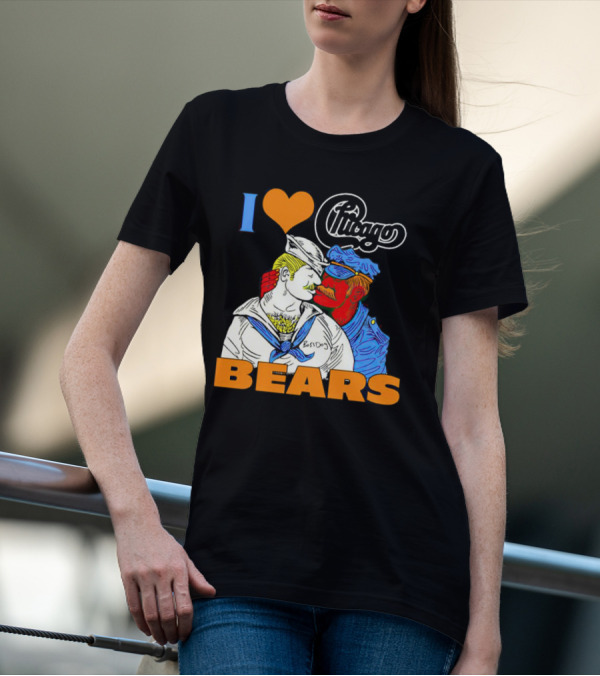 I Love Chicago Bears BossDog Sailor And Cop Embrace T-Shirt