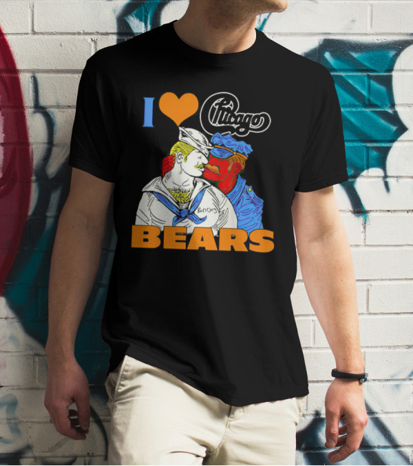 I Love Chicago Bears BossDog Sailor And Cop Embrace T-Shirt