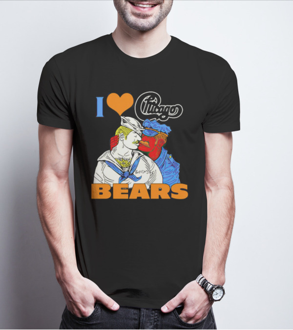 I Love Chicago Bears BossDog Sailor And Cop Embrace T-Shirt