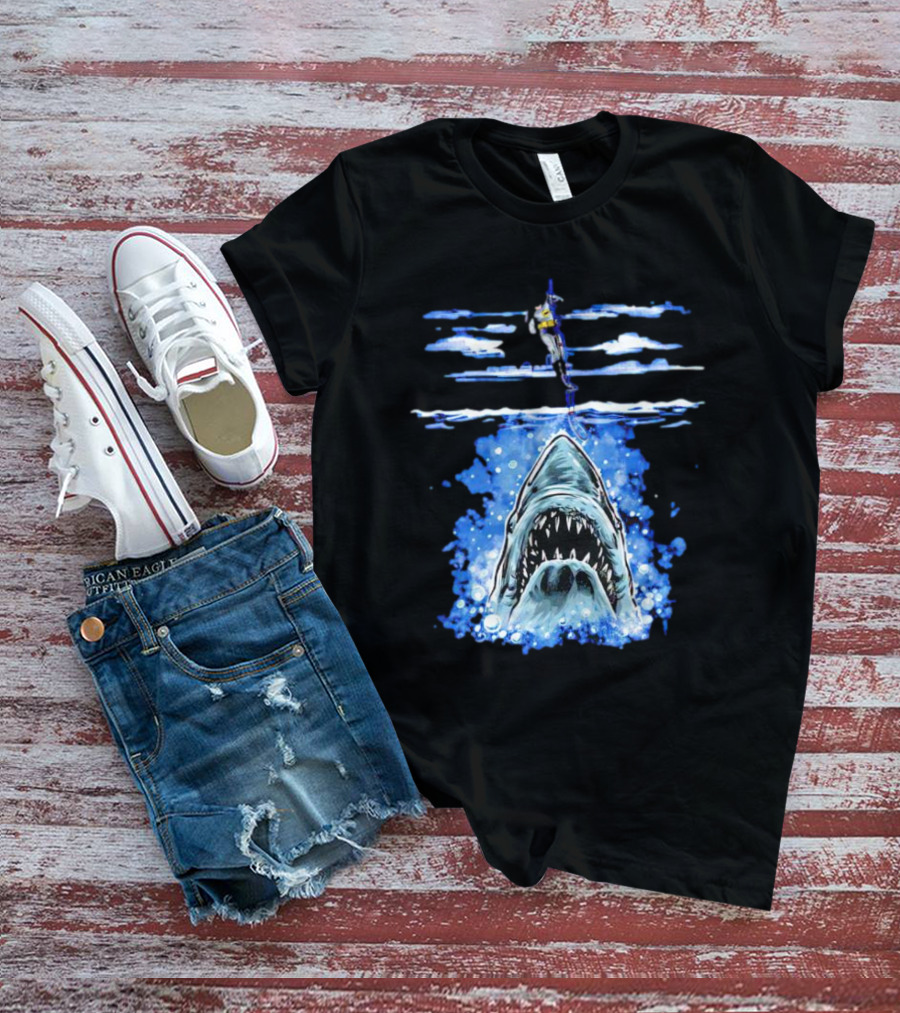 Jaws Batman Shark Repellent Hanging Above Menacing Shark T-Shirt
