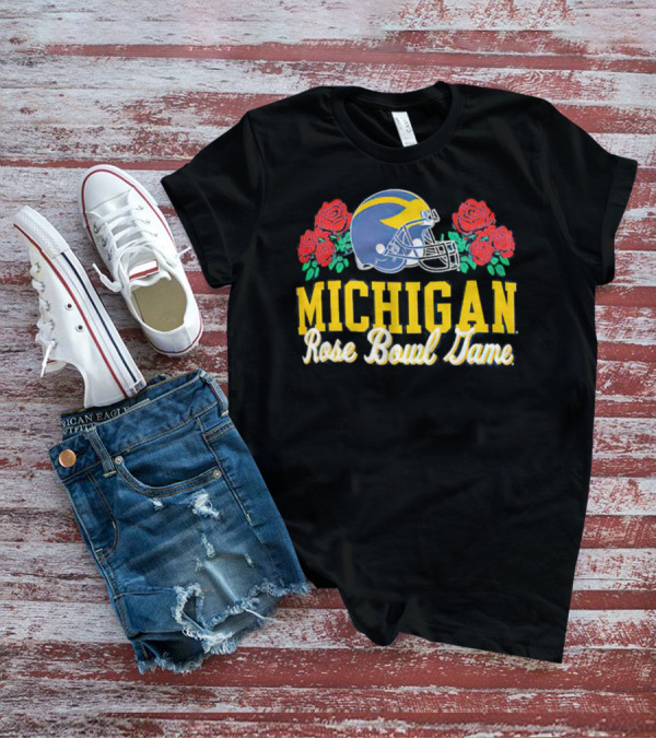 Michigan Wolverines Rose Bowl Game Helmet With Roses T-Shirt