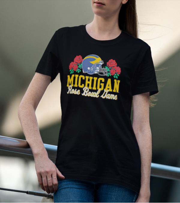 Michigan Wolverines Rose Bowl Game Helmet With Roses T-Shirt