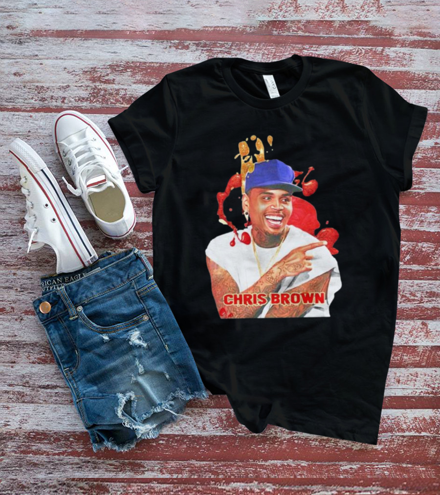CHRIS BROWN Essential Red Splash Art Happy Pose T-Shirt