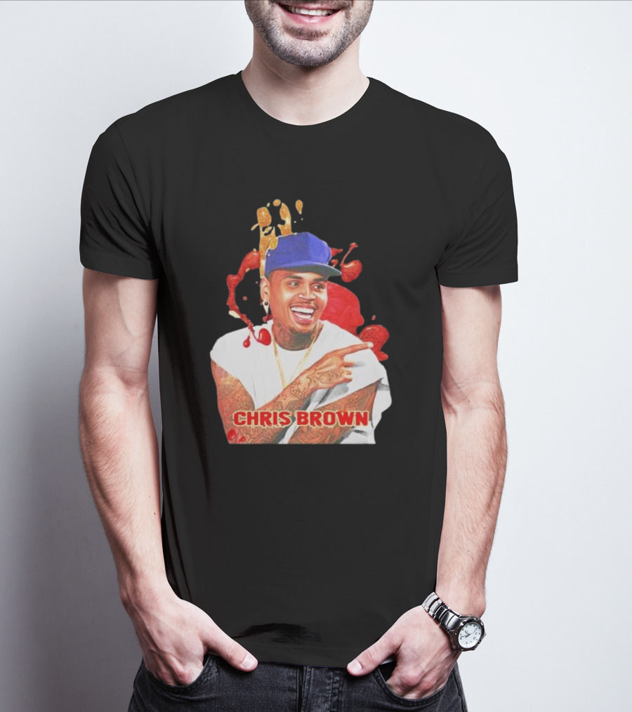 CHRIS BROWN Essential Red Splash Art Happy Pose T-Shirt