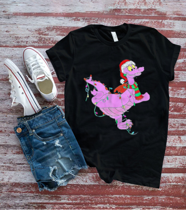 Dragon Figment In Santa Hat Wrapped In Christmas Lights T-Shirt
