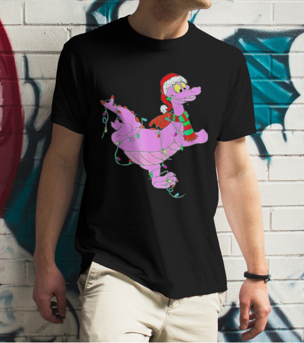 Dragon Figment In Santa Hat Wrapped In Christmas Lights T-Shirt