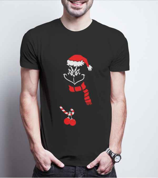 Grinch Santa Hat Scarf Candy Cane Christmas Balls T-Shirt