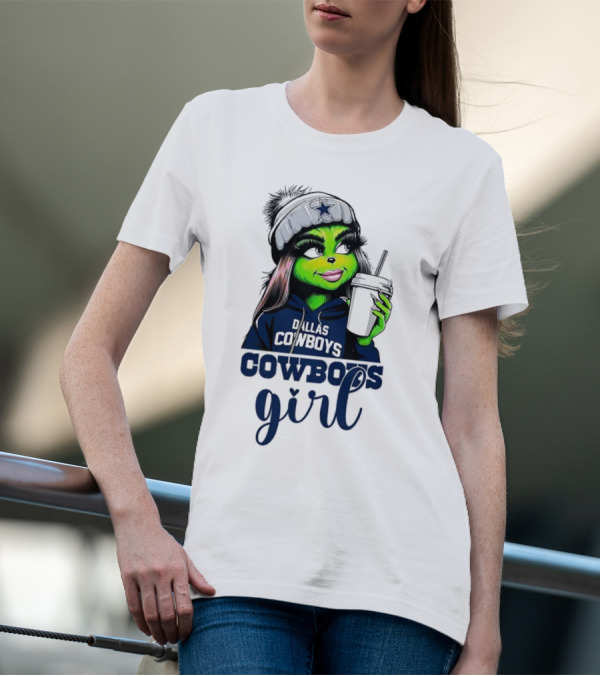 Grinch Dallas Cowboys Girl Drinking Coffee T-Shirt