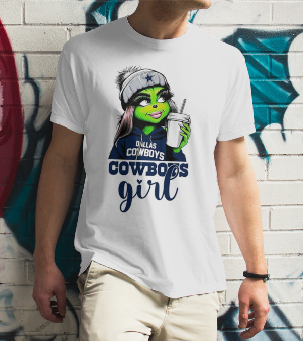 Grinch Dallas Cowboys Girl Drinking Coffee T-Shirt