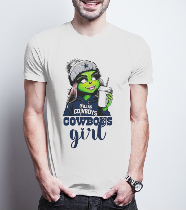 Grinch Dallas Cowboys Girl Drinking Coffee T-Shirt