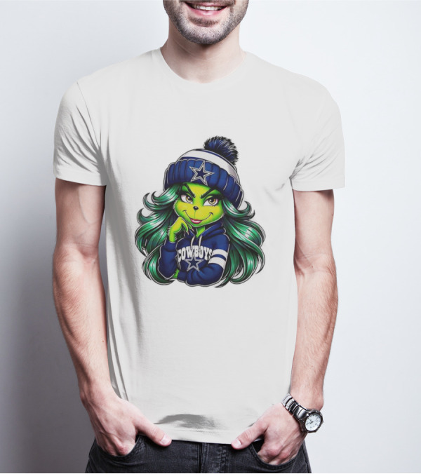Grinch Girl In Dallas Cowboys Hat And Hoodie With Star T-Shirt