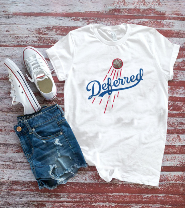 Los Angeles Dodgers Deferred Blue Script With Baseball And Red Streaks T-Shirt