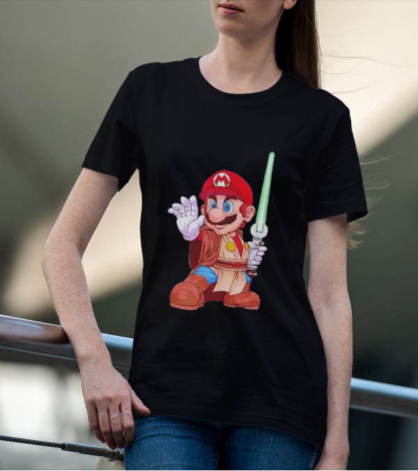 Mario Jedi Star Wars Crossover With Lightsaber T-Shirt